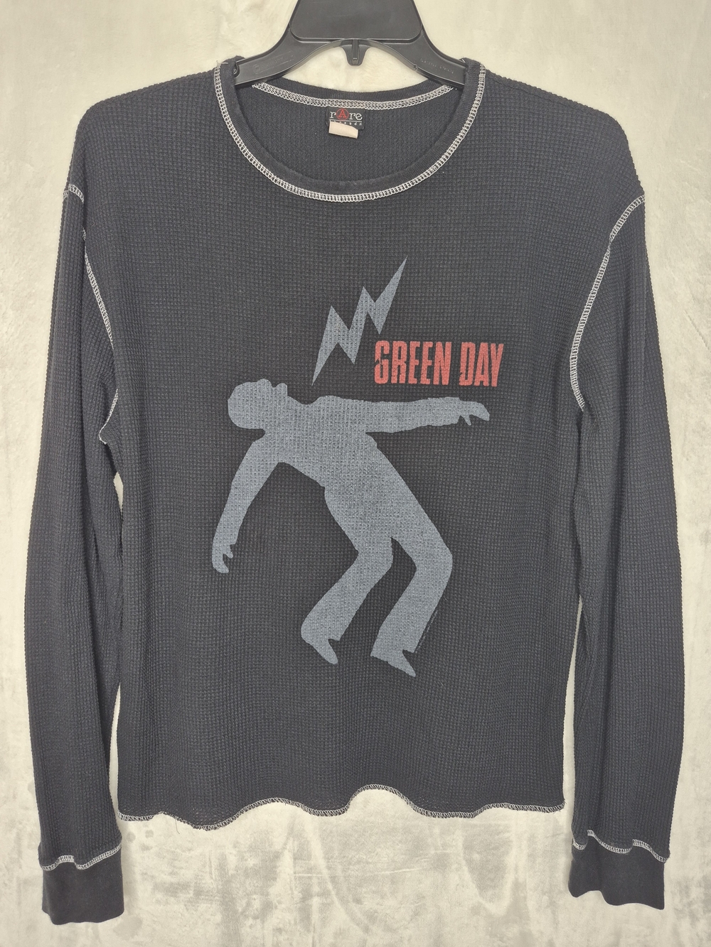 Vintage Green Day Rare Threads Thermal Waffle Knit Shirt Black Womens Large